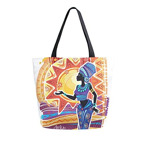 SJOAOAA Canvas Tote Bags Afrika Women Indian Large Purse Reusable Grocery Bag with Zip Pocket for Women Men Work Travel Shopping Handbag, siehe abbildung, Einheitsgröße von SJOAOAA