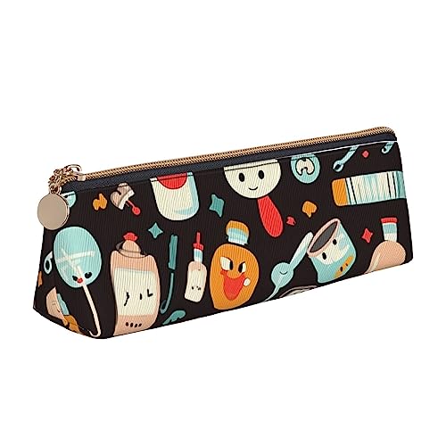 SJOAOAA Cartoon Schwarz Weiß Schaf Gedruckt Bleistift Fall Leder Bleistift Tasche Tragbare Schreibwaren Organizer Bleistift Halter Make-up Tasche mit Reißverschluss, Cartoon Medizin Muster, von SJOAOAA