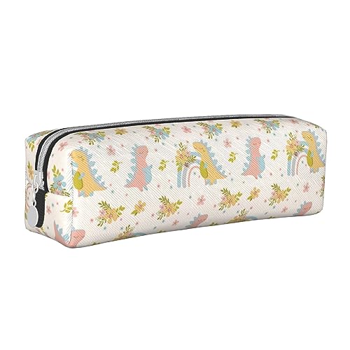 SJOAOAA Dino Dreams Boho Regenbögen Blume Federmäppchen Halter Tasche mit Reißverschluss Leder Stift Bleistift Taschen Box Organizer Kosmetik Make-up Tasche Aufbewahrungstasche, Siehe Abbildung, von SJOAOAA