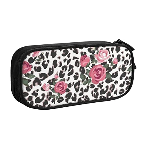 SJOAOAA Doppel-Federmäppchen, leuchtet im Dunkeln, großes Fassungsvermögen, mit Reißverschlussfach, Schreibwarentasche, großes Federmäppchen, Make-up-Tasche, Cute Pink Rose Mix L, Einheitsgröße, von SJOAOAA