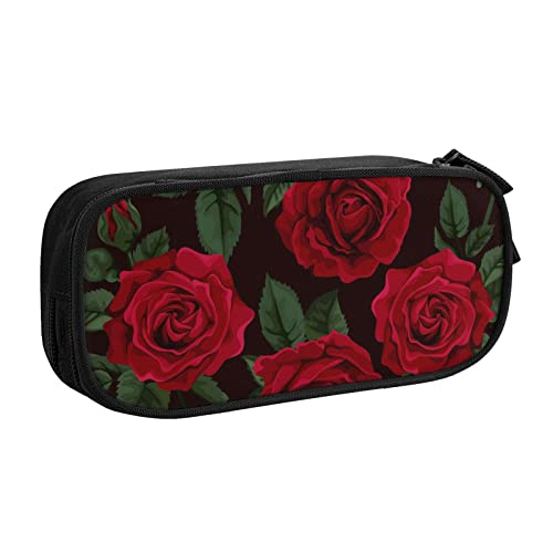 SJOAOAA Doppel-Federmäppchen, leuchtet im Dunkeln, großes Fassungsvermögen, mit Reißverschlussfach, Schreibwarentasche, großes Federmäppchen, Make-up-Tasche, rote rose, Einheitsgröße, von SJOAOAA