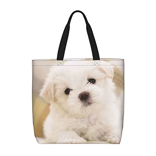 SJOAOAA Einkaufstasche, schöne Malteser-Hunde-Umhängetasche, Einkaufstasche, wiederverwendbare Einkaufstasche für den täglichen Gebrauch, siehe abbildung, Einheitsgröße von SJOAOAA