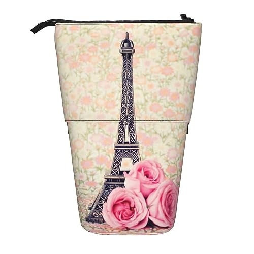 SJOAOAA Eye and Hands Standing Pencil Case, Cute Pen Pouch, Telescopic Stationery Pouch Makeup Cosmetics Bag for Women Office, Eiffelturm mit Rose Blume, Einheitsgröße, Stehendes Federmäppchen von SJOAOAA