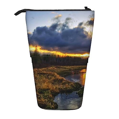 SJOAOAA Federmäppchen, Nette Stehende Bleistifttasche, einziehbare Bleistifthalter Fall, Sonnenuntergang Natur Hintergrund Schreibwaren Organizer Tasche, Schwarz , Einheitsgröße, Stehendes von SJOAOAA