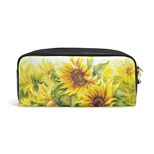 SJOAOAA Federmäppchen, Vintage-Sonnenblumen-Reißverschluss, Leder, Stifteetui, kleine Kosmetikpinsel, Make-up-Tasche für Reisen, Büro, Schule, siehe abbildung, Einheitsgröße, Taschen-Organizer von SJOAOAA