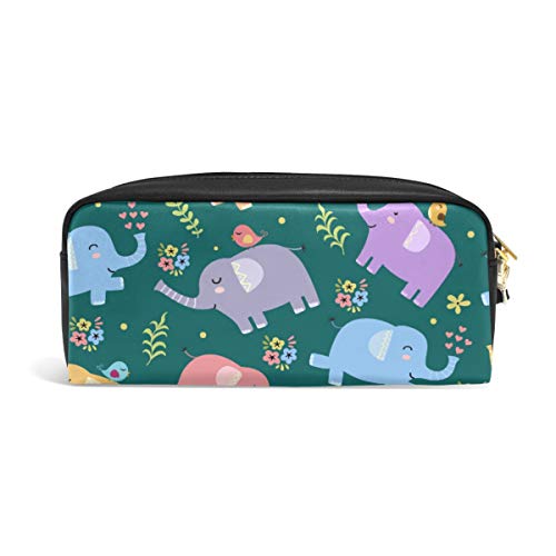 SJOAOAA Federmäppchen, bunt, niedlicher Elefant, Reißverschluss, Leder, Stiftetasche, kleine Kosmetikpinsel, Make-up-Tasche für Reisen, Büro, Schule, siehe abbildung, Einheitsgröße, Taschen-Organizer von SJOAOAA