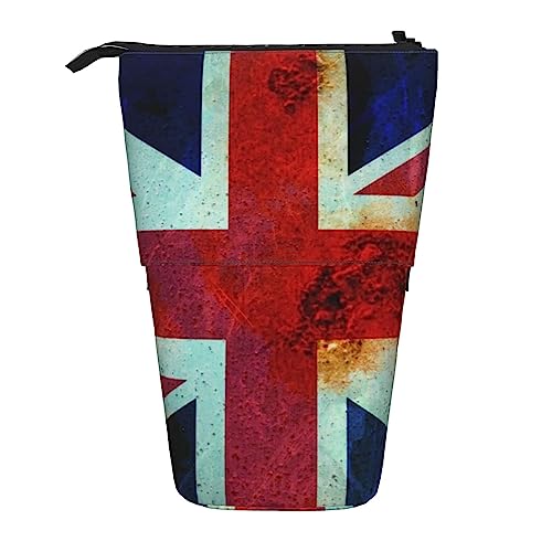 SJOAOAA Federmäppchen, niedliches stehendes Federmäppchen, einziehbarer Stifthalter, Vintage-Stil, Union Jack, britische Flagge, Schreibwaren-Organizer-Tasche, Schwarz , Einheitsgröße, Stehendes von SJOAOAA