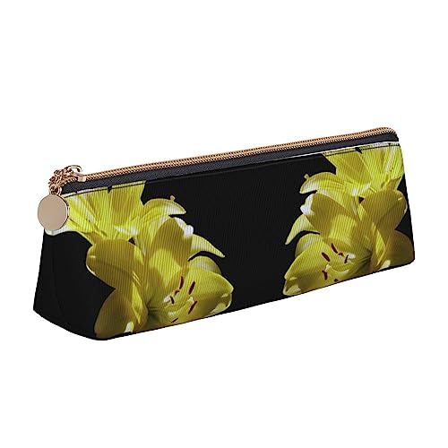 SJOAOAA Federmäppchen aus Leder, mit rotem Mohnblumen-Motiv, tragbar, für Schreibwaren, Organizer, Make-up-Tasche mit Reißverschluss, Blume mit Gelb, Einheitsgröße, Federmäppchen aus Leder von SJOAOAA