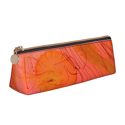 SJOAOAA Federmäppchen aus Leder mit Blumen- und Vögel-Motiv, tragbar, für Schreibwaren, Organizer, Make-up-Tasche mit Reißverschluss, Quallen Orange, Einheitsgröße, Federmäppchen aus Leder von SJOAOAA