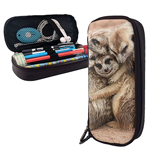 SJOAOAA Federmäppchen aus Leder mit Erdmännchen-Motiv, großes Fassungsvermögen, Stiftetasche, Schreibwaren-Organizer mit Reißverschluss, Aufbewahrungsbox, Make-up-Tasche C, siehe abbildung,, GFPCASE8 von SJOAOAA
