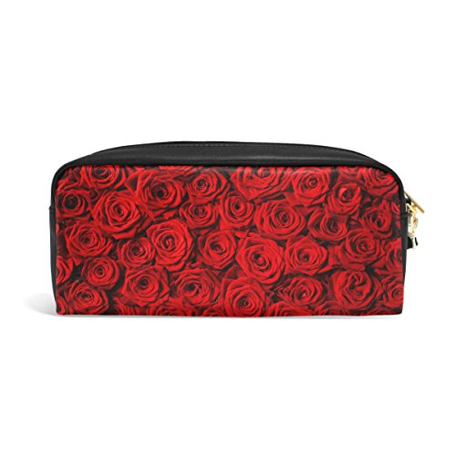 SJOAOAA Federmäppchen aus PU-Leder, Motiv: Rote Rose, Blumenmuster, für Make-up, Kosmetik, Reisen, Schultasche, siehe abbildung, Einheitsgröße, Taschen-Organizer von SJOAOAA