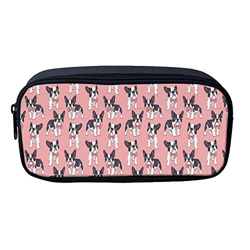 SJOAOAA Federmäppchen aus Segeltuch mit Reißverschluss, multifunktionales Federmäppchen, Kosmetiktasche, Geldbörse, Boston Terrier, Gelb, Boston Terrier Pink, Einheitsgröße, Taschen-Organizer von SJOAOAA