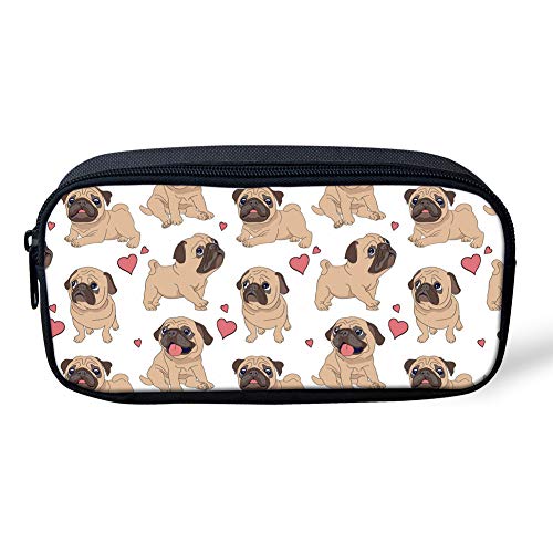 SJOAOAA Federmäppchen aus Segeltuch mit Reißverschluss, multifunktionales Federmäppchen, Kosmetiktasche, Geldbörse, Boston Terrier, Gelb, Mops, Weiß, Einheitsgröße, Taschen-Organizer von SJOAOAA