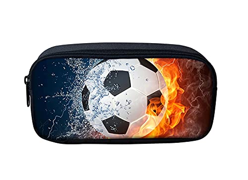 SJOAOAA Federmäppchen für Kinder, Motiv: Fire Soccer für Jungen, Kinder, Schule, cooler Fußball, 3D-Druckmuster, Stiftetasche, großes Fassungsvermögen, mit Reißverschluss, lustige Geschenke, Fire von SJOAOAA