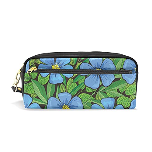 SJOAOAA Federmäppchen für Mädchen und Jungen, PU-Leder, mit blauen Blumen und Blättern, tragbare Stiftehalter, Make-up-Tasche, Schreibwaren, Schreibtisch-Organizer für Schule, Büro, siehe abbildung, von SJOAOAA