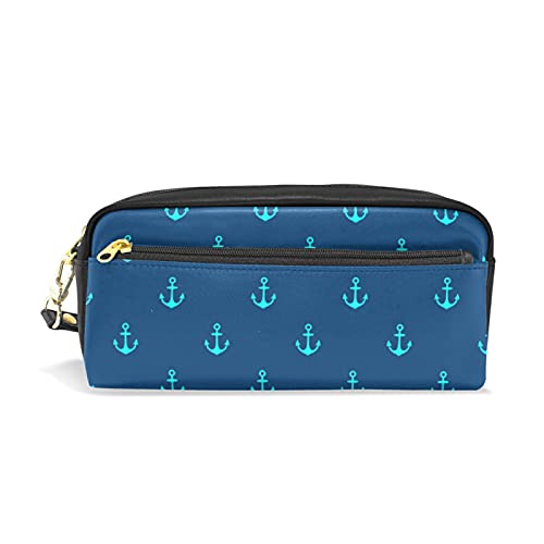 SJOAOAA Federmäppchen für Mädchen und Jungen, PU-Leder, mit dunklen Ankern, tragbar, Stiftehalter, Make-up-Tasche, Schreibwaren, Schreibtisch-Organizer für Schule, Büro, siehe abbildung, von SJOAOAA