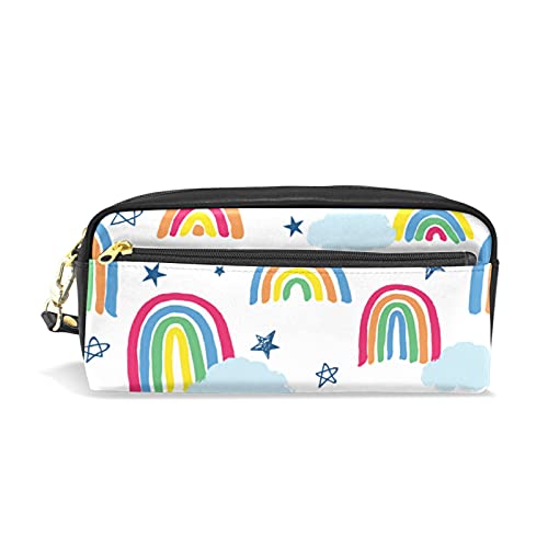 SJOAOAA Federmäppchen für Mädchen und Jungen, buntes Regenbogen- und Wolken-Federmäppchen aus PU-Leder, tragbar, Stiftehalter, Make-up-Tasche, Schreibwaren, Schreibtisch-Organizer, siehe abbildung, von SJOAOAA
