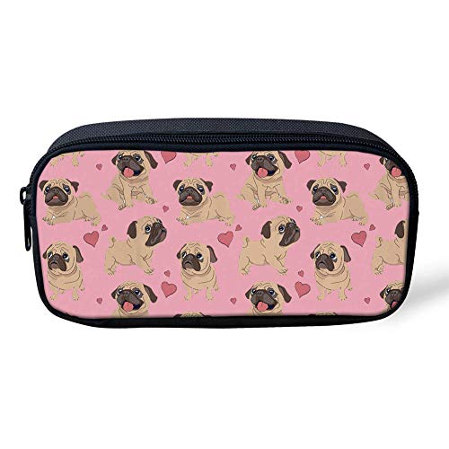 SJOAOAA Federmäppchen für Schule, Jungen, Beagle, gepunktet, Federmäppchen für Teenager, Mädchen, Schulbedarf, Mops, Rosa, Einheitsgröße, Taschen-Organizer von SJOAOAA