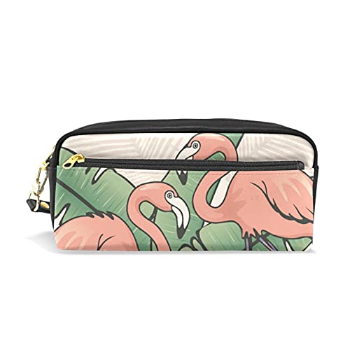 SJOAOAA Federmäppchen im Vintage-Stil mit tropischem Flamingo, für Mädchen und Jungen, PU-Leder, tragbar, Stiftehalter, Make-up-Tasche, Schreibwaren, Schreibtisch-Organizer für Schule, Büro, siehe von SJOAOAA