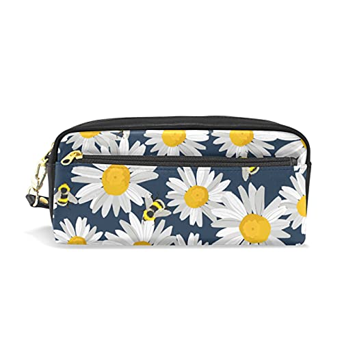 SJOAOAA Federmäppchen mit Blumen und Bienen für Mädchen und Jungen, PU-Leder, tragbar, Stiftehalter, Make-up-Tasche, Schreibwaren, Schreibtisch-Organizer für Schule, Büro, siehe abbildung, von SJOAOAA