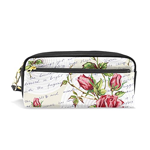 SJOAOAA Federmäppchen mit Blumen und handgeschriebenem Buchstaben, für Mädchen und Jungen, PU-Leder, tragbar, Stiftehalter, Make-up-Tasche, Schreibwaren, Schreibtisch-Organizer für Schule, Büro, siehe von SJOAOAA