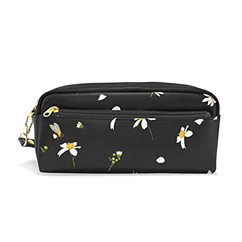 SJOAOAA Federmäppchen mit Gänseblümchen-Motiv, für Mädchen und Jungen, PU-Leder, tragbar, Stiftehalter, Make-up-Tasche, Schreibwaren, Schreibtisch-Organizer für Schule, Büro, siehe abbildung, von SJOAOAA