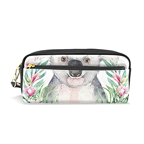 SJOAOAA Federmäppchen mit Koala-Tierblumen-Motiv, für Mädchen und Jungen, PU-Leder, tragbar, Stiftehalter, Make-up-Tasche, Schreibwaren, Schreibtisch-Organizer für Schule, Büro, siehe abbildung, von SJOAOAA