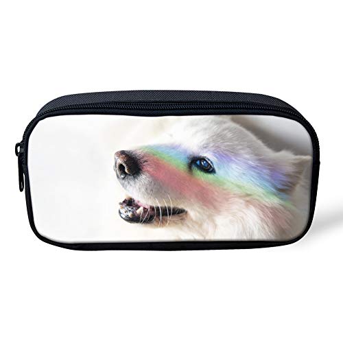 SJOAOAA Federmäppchen mit Regenbogen-Wolf-Druck, für Jungen, grünes Segeltuch, für Kinder, Schreibwaren, Stifteetui, Münzbeutel, Regenbogenwolf, Einheitsgröße, Taschen-Organizer von SJOAOAA