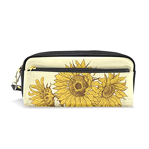 SJOAOAA Federmäppchen mit Sonnenblumenfeld, für Mädchen und Jungen, PU-Leder, tragbar, Stiftehalter, Make-up-Tasche, Schreibwaren, Schreibtisch-Organizer für Schule, Büro, siehe abbildung, von SJOAOAA