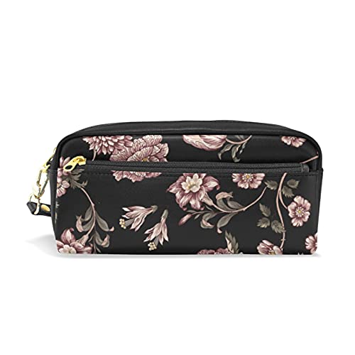 SJOAOAA Federmäppchen mit Vintage-Blumen für Mädchen und Jungen, PU-Leder, tragbar, Stiftehalter, Make-up-Tasche, Schreibwaren, Schreibtisch-Organizer für Schule, Büro, siehe abbildung, Einheitsgröße, von SJOAOAA