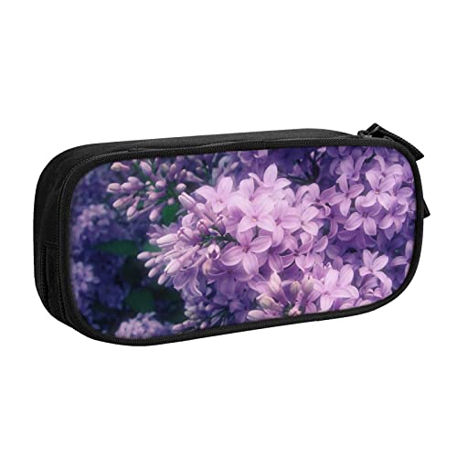 SJOAOAA Federmäppchen mit großem Fassungsvermögen, Doppel-Federmäppchen, mit Reißverschlussfach, Schreibwarentasche, großes Federmäppchen, Make-up-Tasche, Blaugrün / Grau, Blooming Purple Flow, von SJOAOAA