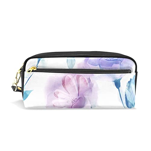 SJOAOAA Federmäppchen mit großem Fassungsvermögen, Federtasche, Federtasche, violette Blume, Leder, Make-up-Tasche mit Fach, Reißverschluss, Halter, Schulorganizer, Schreibwaren-Tasche, siehe von SJOAOAA