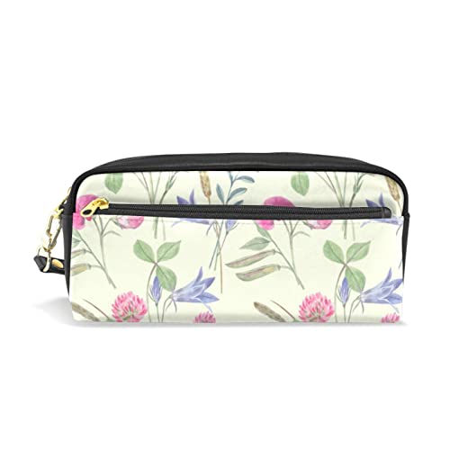 SJOAOAA Federmäppchen mit großem Fassungsvermögen, Wildblumen, Gelb-Grün, Bauernhaus-Blume, Leder, Make-up-Tasche mit Fach, Reißverschlüssen, Halter, Schulorganizer, Schreibwaren-Tasche, siehe von SJOAOAA