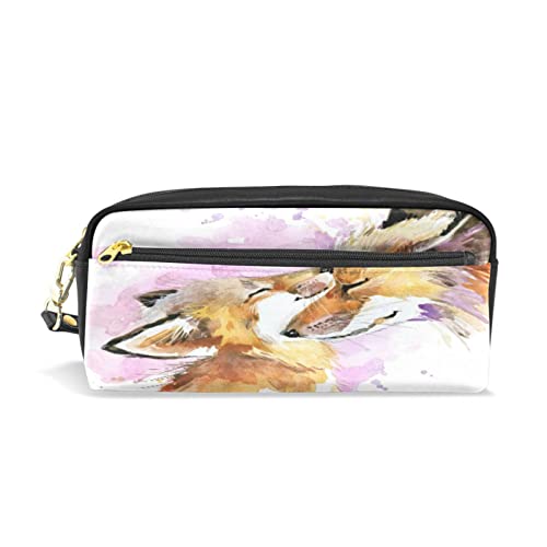 SJOAOAA Federmäppchen mit großem Fassungsvermögen, niedlicher Fuchs, violett, Batik-Leder, Make-up-Tasche mit Fach, Reißverschluss, Halter, Schulorganizer, Schreibwaren-Tasche, siehe abbildung, von SJOAOAA