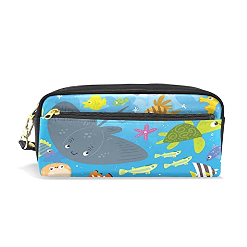 SJOAOAA Federmäppchen mit niedlichem Cartoon-Meerestiermotiv für Mädchen und Jungen, PU-Leder, tragbar, Stifthalter, Box, Make-up-Tasche, Schreibwaren, Schreibtisch-Organizer für Schule, Büro, siehe von SJOAOAA