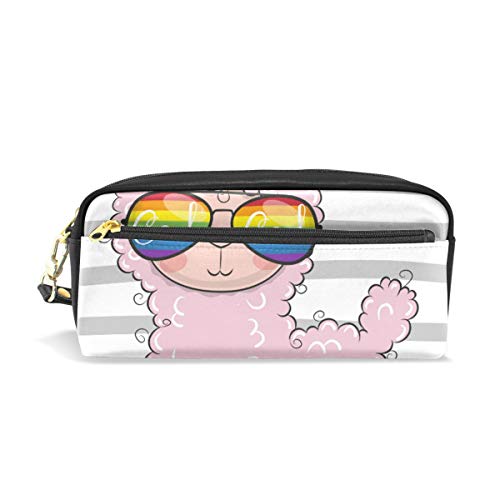 SJOAOAA Federmäppchen mit niedlichem Lama mit cooler Sonnenbrille, Federmäppchen aus PU-Leder, für Büro, Schule, Studenten, Schreibwaren, Bleistifte, Organizer, Kosmetik, Make-up-Tasche, siehe von SJOAOAA