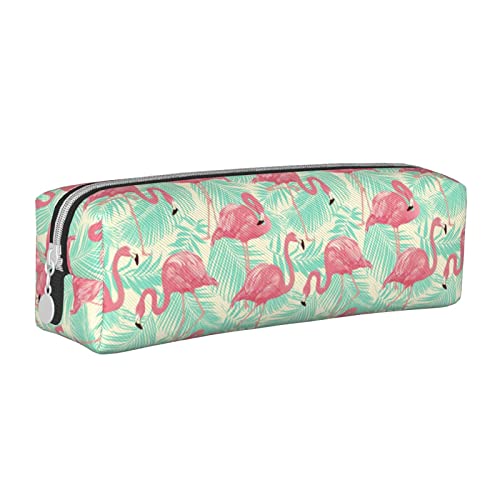 SJOAOAA Federmäppchen mit pinkem Flamingo-Tiermotiv, mit Reißverschluss, Leder, Stifteetui, Organizer, Kosmetik, Make-up-Tasche, Aufbewahrungstasche, weiß, Einheitsgröße, Federmäppchen aus Leder von SJOAOAA