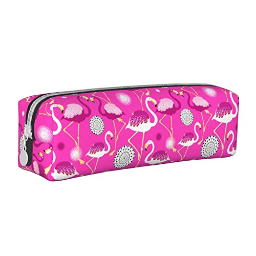 SJOAOAA Federmäppchen mit pinkem Flamingo-Tiermotiv, mit Reißverschluss, Leder, Stifteetui, Organizer, Kosmetik, Make-up-Tasche, Aufbewahrungstasche, weiß, Einheitsgröße, Federmäppchen aus Leder von SJOAOAA