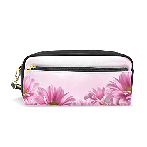 SJOAOAA Federmäppchen mit rosa Blumen, für Mädchen und Jungen, PU-Leder, Stifteetui, tragbar, Stiftehalter, Make-up-Tasche, Schreibwaren, Schreibtisch-Organizer für Schule, Büro, siehe abbildung, von SJOAOAA
