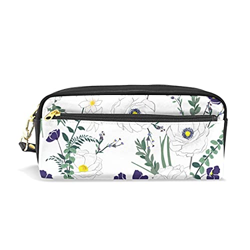 SJOAOAA Federmäppchen mit violetten Blumen für Mädchen und Jungen, PU-Leder, Stifteetui, tragbar, Stiftehalter, Make-up-Tasche, Schreibwaren, Schreibtisch-Organizer für Schule, Büro, siehe abbildung, von SJOAOAA