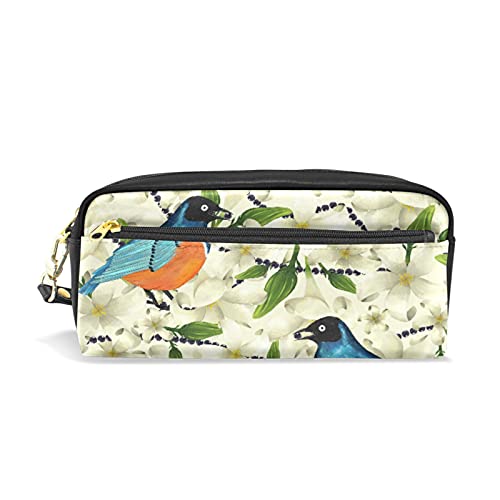 SJOAOAA Federmäppchen mit zwei Vögeln und Blumen für Mädchen und Jungen, PU-Leder, tragbar, Stiftehalter, Make-up-Tasche, Schreibwaren, Schreibtisch-Organizer für Schule, Büro, siehe abbildung, von SJOAOAA