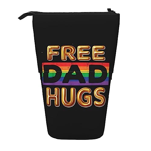 SJOAOAA Free Dad Hugs LGBTQ Pride Month Standing Pencil Case, Cute Pencil Pouch Large Capacity Pen Case Portable Pencil Bag for Women Men, Schwarz , Einheitsgröße, Stehendes Federmäppchen von SJOAOAA