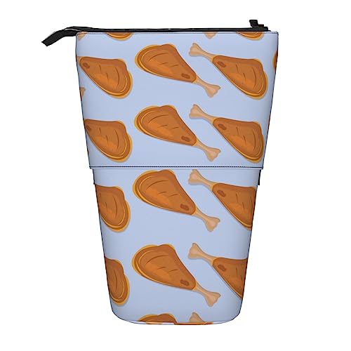 SJOAOAA Fried Chicken Legs Pattern Standing Pencil Case, Cute Pencil Pouch Large Capacity Pen Case Portable Pencil Bag for Women Men, Schwarz , Einheitsgröße, Stehendes Federmäppchen von SJOAOAA