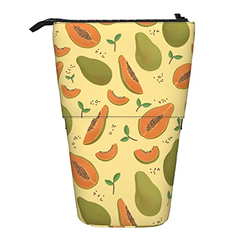 SJOAOAA Fruit of Papaya Pattern Standing Pencil Case, Cute Pencil Pouch Large Capacity Pen Case Portable Pencil Bag for Women Men, Schwarz , Einheitsgröße, Stehendes Federmäppchen von SJOAOAA