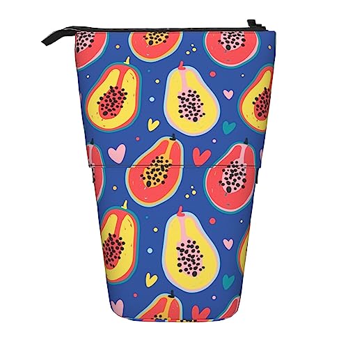 SJOAOAA Fruit of Papaya Pattern Standing Pencil Case, Cute Pencil Pouch Large Capacity Pen Case Portable Pencil Bag for Women Men, Schwarz , Einheitsgröße, Stehendes Federmäppchen von SJOAOAA