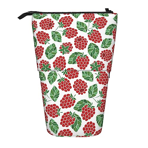 SJOAOAA Fruit of Raspberries Pattern Standing Pencil Case, Cute Pencil Pouch Large Capacity Pen Case Portable Pencil Bag for Women Men, Schwarz , Einheitsgröße, Stehendes Federmäppchen von SJOAOAA