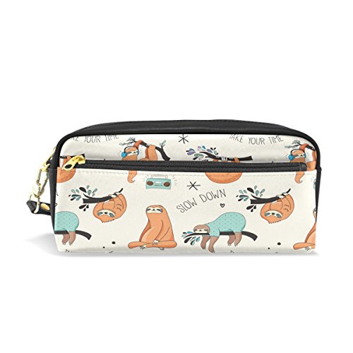 SJOAOAA GalactPrint Federmäppchen, kleine Make-up-Tasche, Reisetasche, Leder, 2 Fächer, für Mädchen, Jungen, Damen, Herren, Faultier, Einheitsgröße, Taschen-Organizer von SJOAOAA