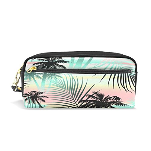 SJOAOAA GalactPrint Federmäppchen, kleine Make-up-Tasche, Reisetasche, Leder, 2 Fächer, für Mädchen, Jungen, Damen, Herren, Tropisches Blatt, Einheitsgröße, Taschen-Organizer von SJOAOAA