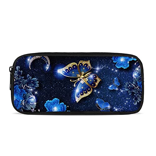 SJOAOAA Galaxy Federmäppchen – Leinen-Federmäppchen, Federmäppchen, Make-up-Tasche für Teenager, Jungen, Mädchen, Schule, Studenten, blau mit schmetterlingen, Einheitsgröße, Taschen-Organizer von SJOAOAA