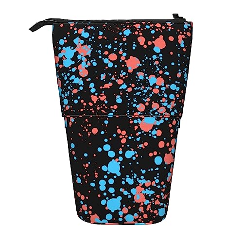 SJOAOAA Glow in Dark Splatter Neon Standing Pencil Case, Cute Pencil Pouch Large Capacity Pen Case Portable Pencil Bag for Women Men, Schwarz , Einheitsgröße, Stehendes Federmäppchen von SJOAOAA